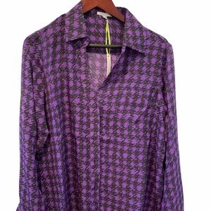 Larsen Gray Blouse Size XL Long Sleeve Purple Black Chiffon New with Tags